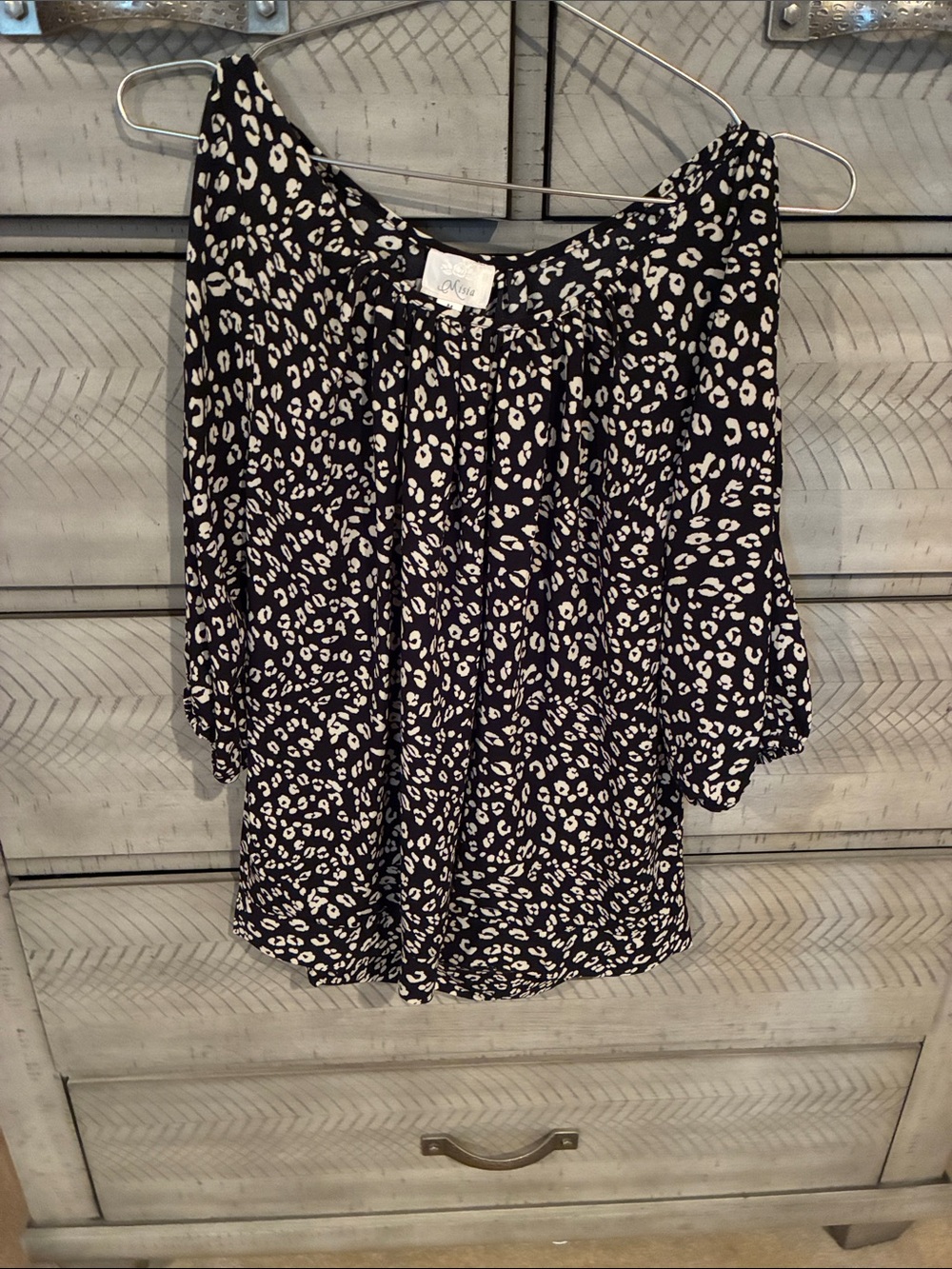 Black and White Leopard-Print Peasant Blouse